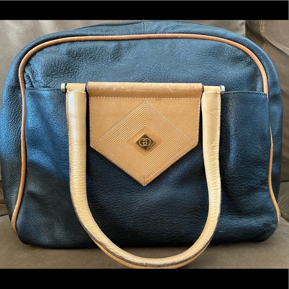 Gucci Vintage black & camel satchel Boston bag - Picture 1 of 5